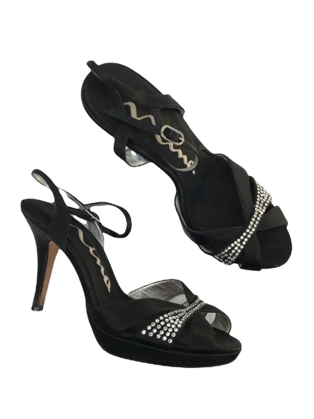 NINA Black Satin With Crystal Sparkle Heels Size 6